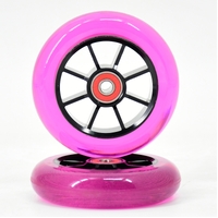 8 Spoke 100mm wheel Black core /Trans Pink PU - (pair)
