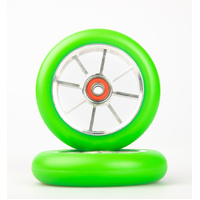 8 Spoke 110mm Wheel - Silver Core with Green PU (pair)